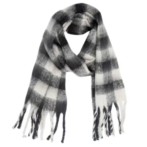 ACCITY | PLAID PATTERN FRINGE TRIM WINTER SCARF: BLACK