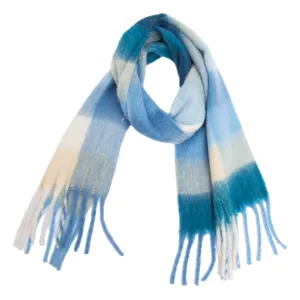 ACCITY | PLAID PATTERN FRINGE TRIM WINTER SCARF: BLUE/WHITE