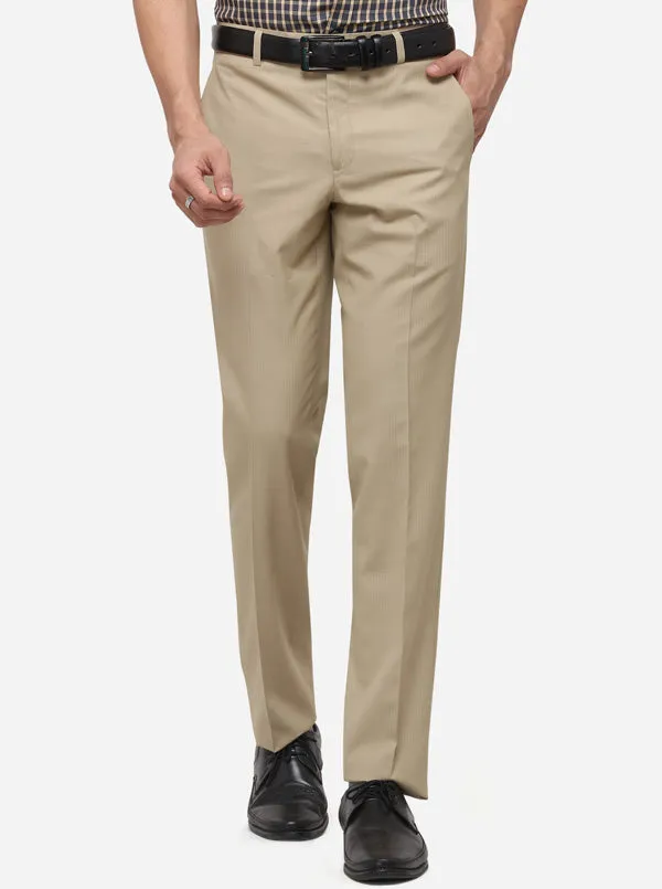 Beige Slim Fit Checked Formal Trouser | Greenfibre