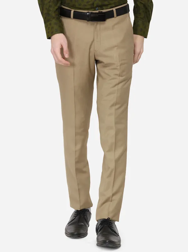 Beige Solid Super Slim Fit Formal Trouser | Greenfibre