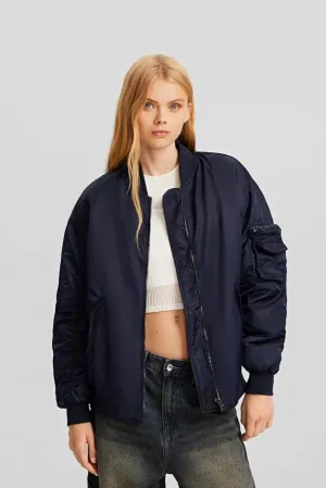 Bershka Women's Bomber model nylon blend puffer Coat