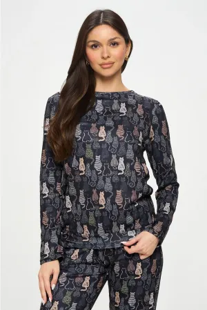 Black Tunic Cat Print Pull Over