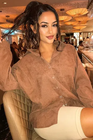 Brown Corduroy Button Front Oversized Shirt - Kyrah