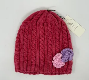 Child M/L Raspberry Acrylic Cable Knit Beanie