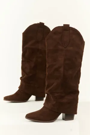 Cocoa Faux Suede Foldover Knee High Boots