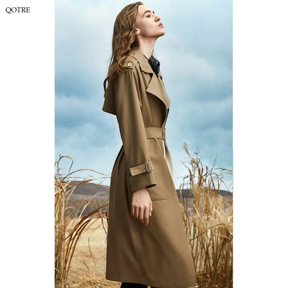 Color Block Calf-Length Belted Wool Blend Coat