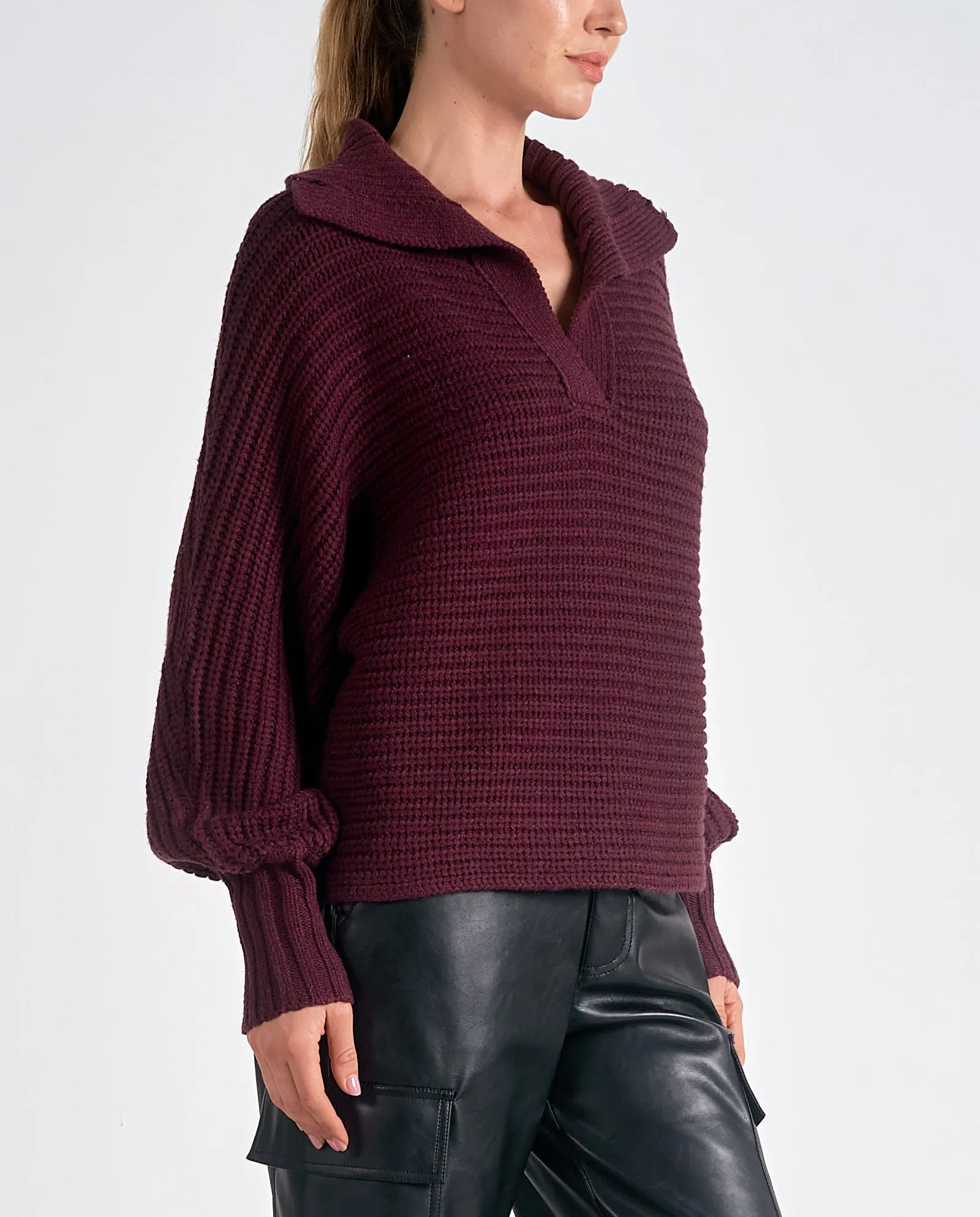 Elan V-Neck Open Collar Sweater