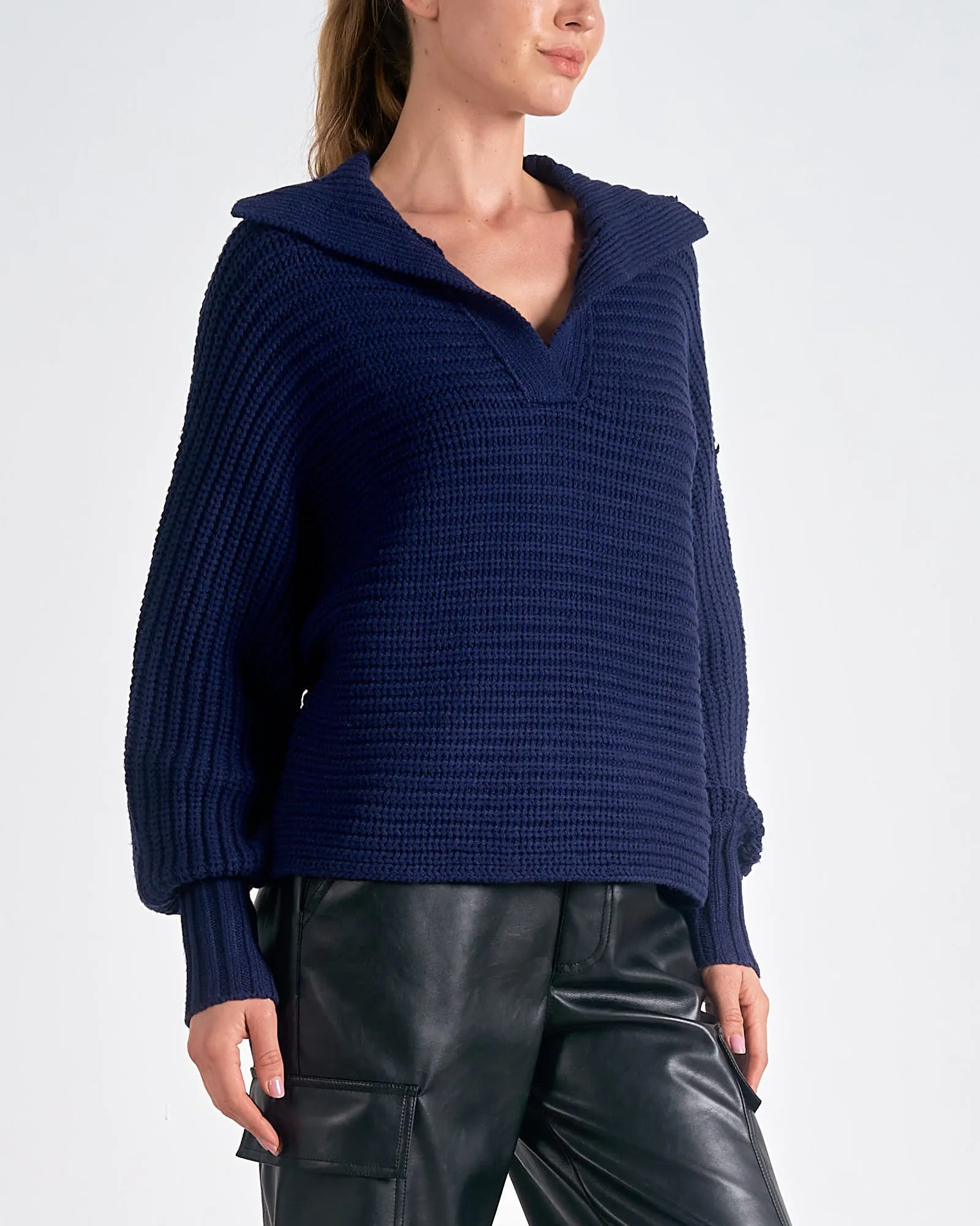 Elan V-Neck Open Collar Sweater