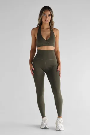 Extra High Waist Full Length Leggings - Khaki