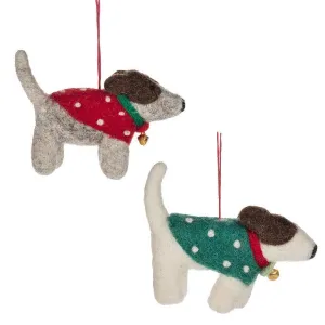 Felt Dog in Coat Ornaments