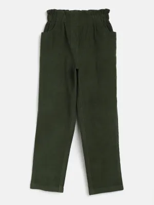 Girls Olive Corduroy Paper Bag Pants