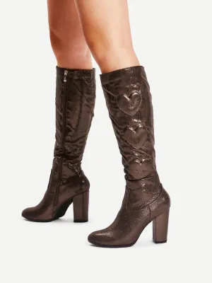 Heart Pattern Side Zipper Knee High Boots