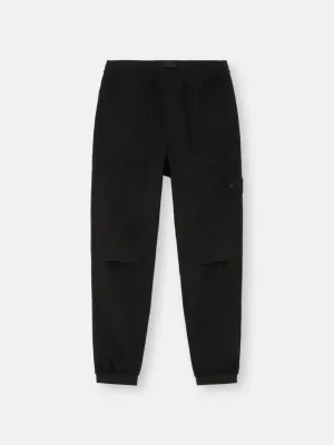 Jogger Trousers in wool and nylon flannel with Pockets and Drawstring Waist - Black