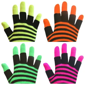 Ladies Striped Magic 2 in 1 Neon Fingerless Gloves