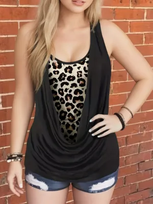 Leopard Colorblock Ruched Tank Top for Plus Size Women