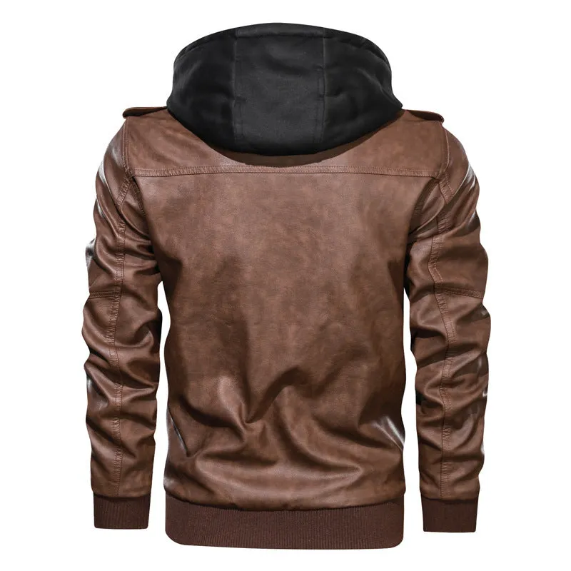 Men's Washable Pu Leather Jacket With Removable