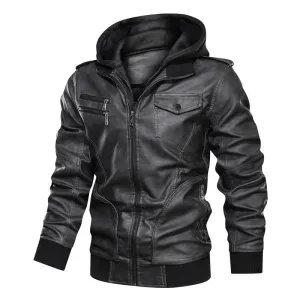 Men's Washable Pu Leather Jacket With Removable