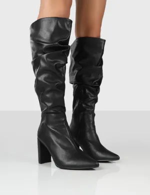 Mine Wide Fit Black PU Knee High Boots