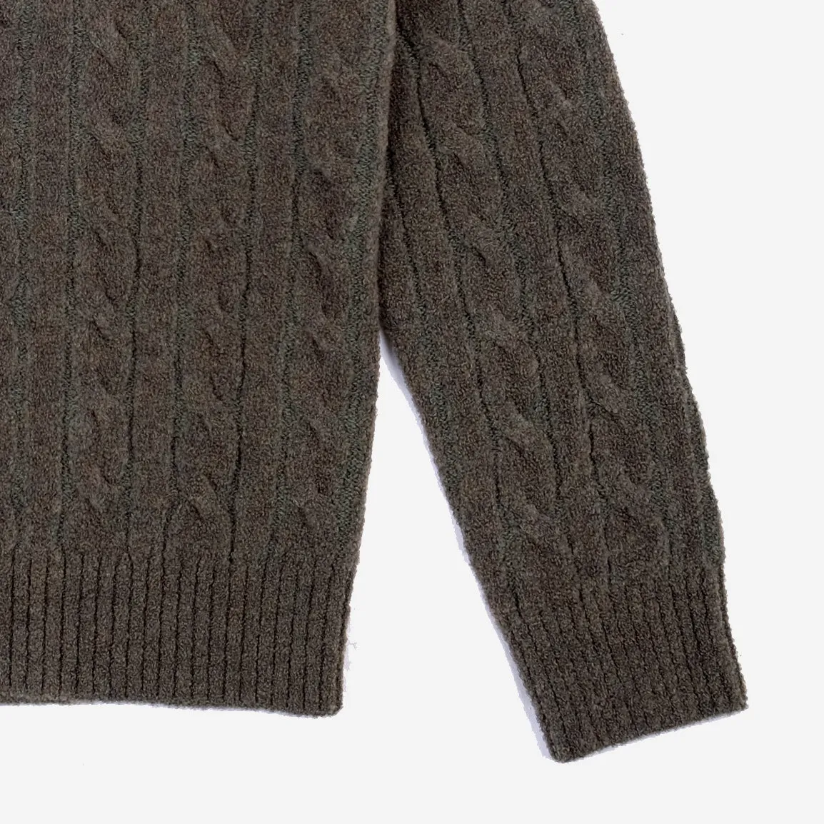 Morag Braid Merino Wool Crewneck - Vintage Olive