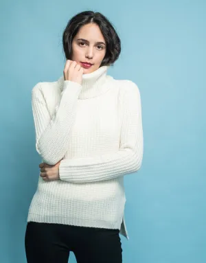 Rib Knit Turtleneck Sweater in Ivory