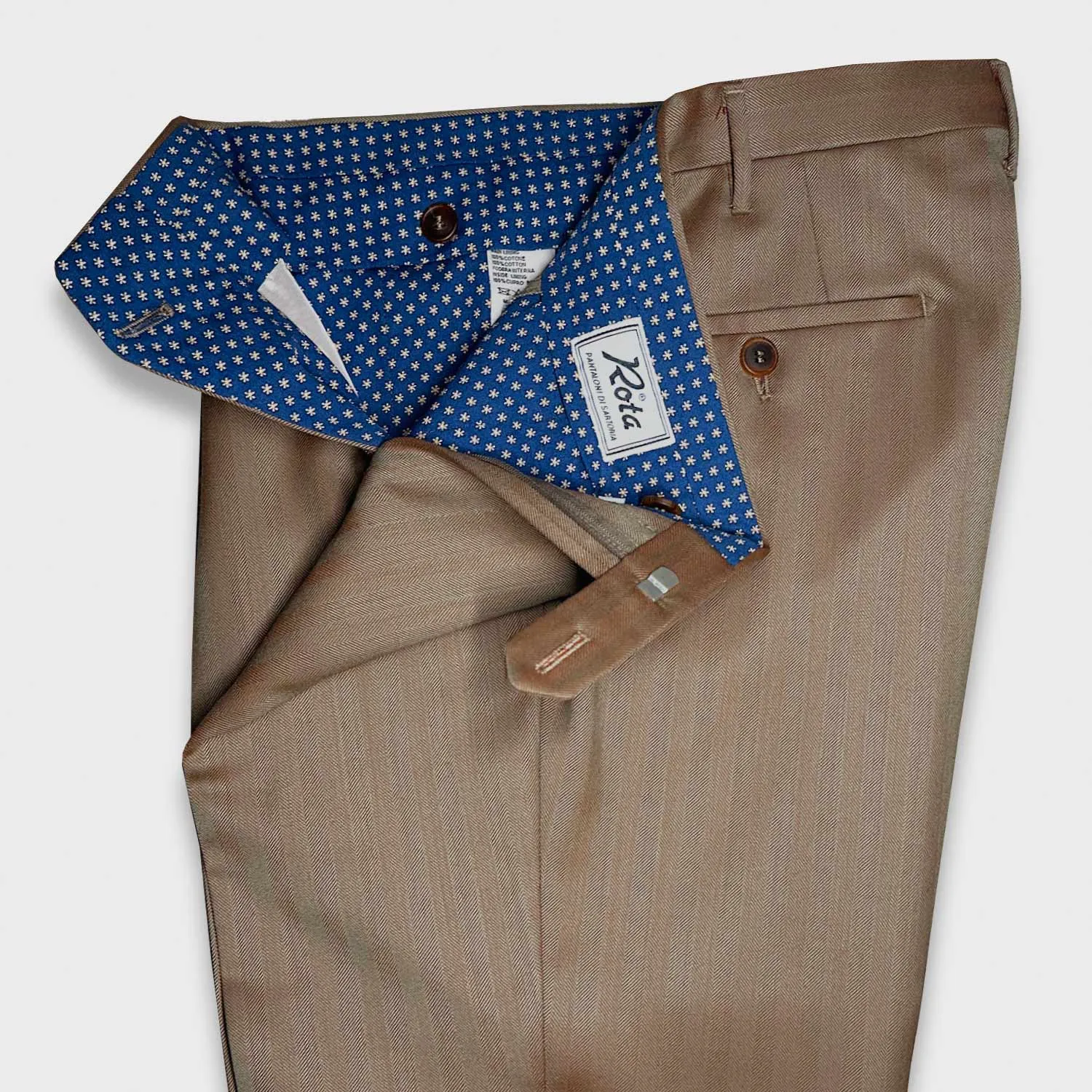 Rota Solaro Wool Trousers Herringbone Tobacco