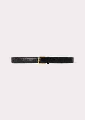 Slim croco-embossed trouser belt black