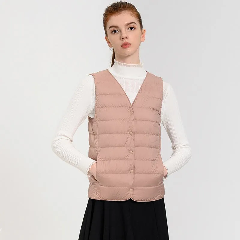 Solid Color Button Front V Neck Down Jacket Vest