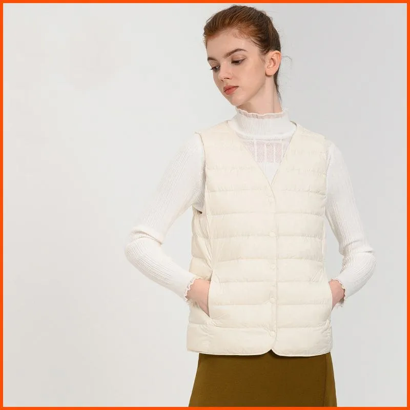 Solid Color Button Front V Neck Down Jacket Vest