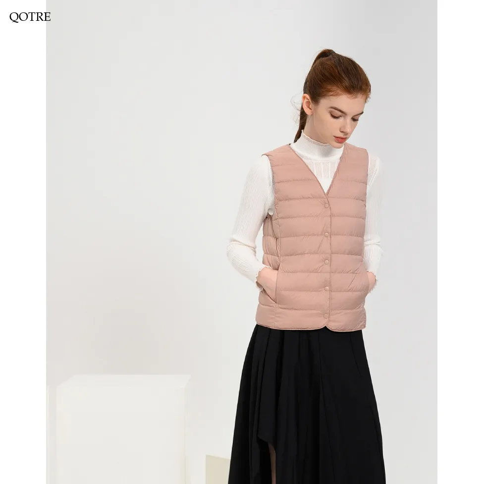 Solid Color Button Front V Neck Down Jacket Vest