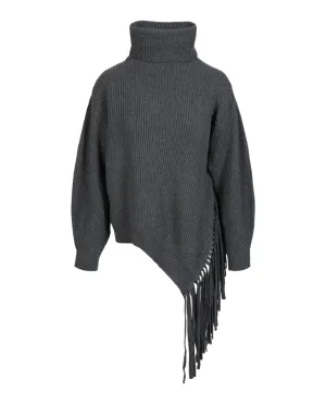 Stella McCartney Asymmetrical Fringed Turtleneck Sweater