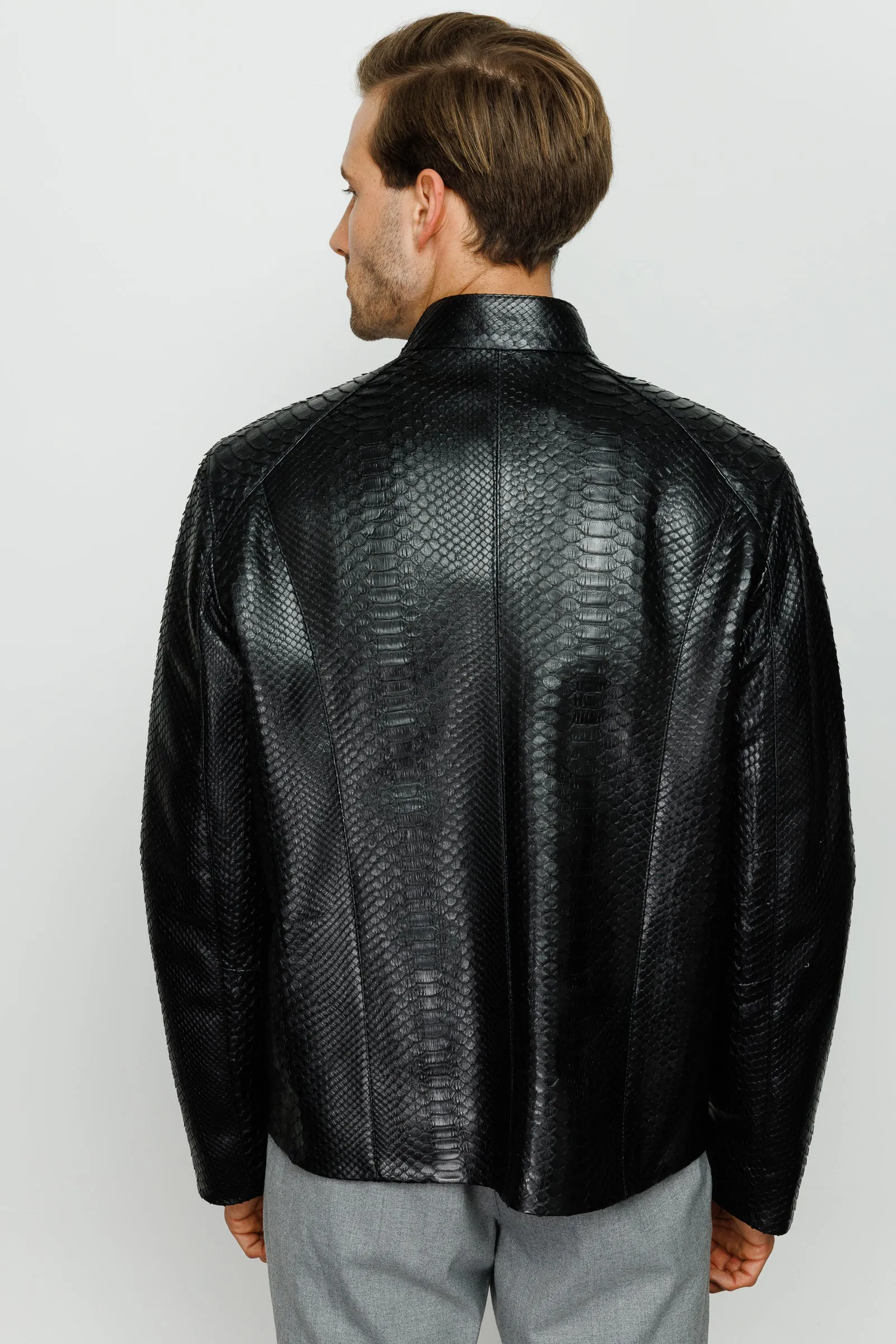 The Boss Pythn Black Leather Men Jacket