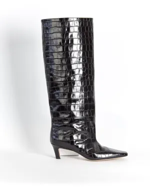 Totême croc effect knee high boots, black, 39