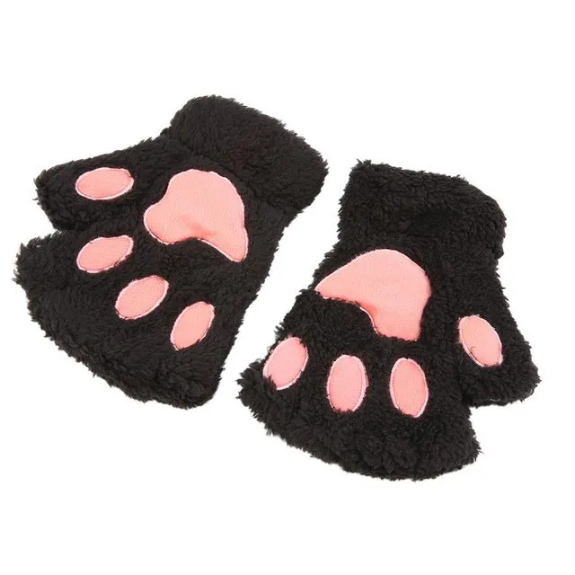 Winter Warmth Fingerless Plush Gloves Fluffy Bearr Claw /Cat Animal Paw Soft Warm Lovely Cute Women Half Finger Covered Gloves